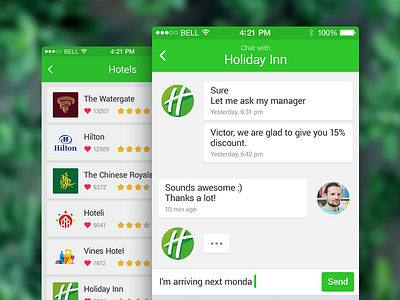 Universal app Chat sreen app application chat green gui ios list material ui ux