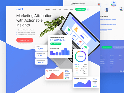 Divvit Landing Page Concept blue ecommerce flat landing landing page laptop promo saas web webdesigner website website builder