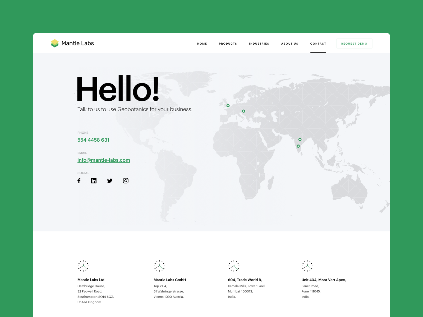 Mantle Labs - contact page