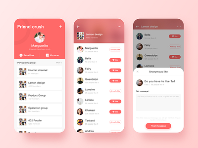 Friend crush app ui application branding design clean concept icon in love ios app mobile ui product product design ui ux