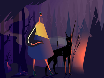 Find character dog gradient illustration light night vector wood