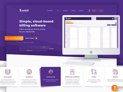 Exobill - Landing Page UI/UX Design branding clean dentistry landing page minimalist purple ui uiux web design
