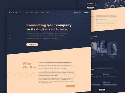 Codenexio - Website UI/UX Design graphic design modern design navy blue software tan technology ui ux web design