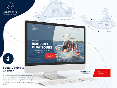AckceptionalCharters - Homepage UI/UX Design anchor boats graphic design homepage luxury modern design nautical navy blue red ui uiux web design yachting