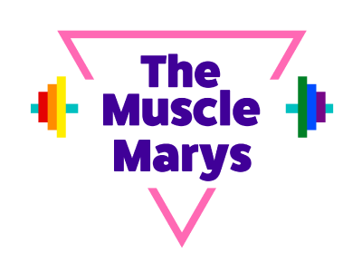 The Muscle Marys colourful exercise icon lgbt logo pink triangle pride queer rainbow symbol training