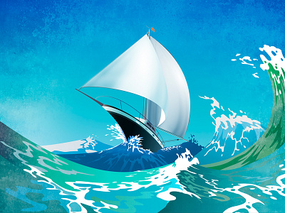 sailboat blue boat illustration illustrator maurice van der bij sailboat sailing summer water sea waves