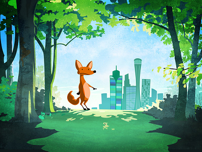 Fox in the park city fox illustration illustrator in the park maurice van der bij nature summer