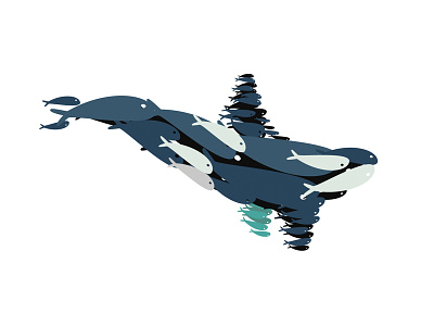 Together big fish group illustration illustrator killer whale maurice van der bij nature ocean sea small water