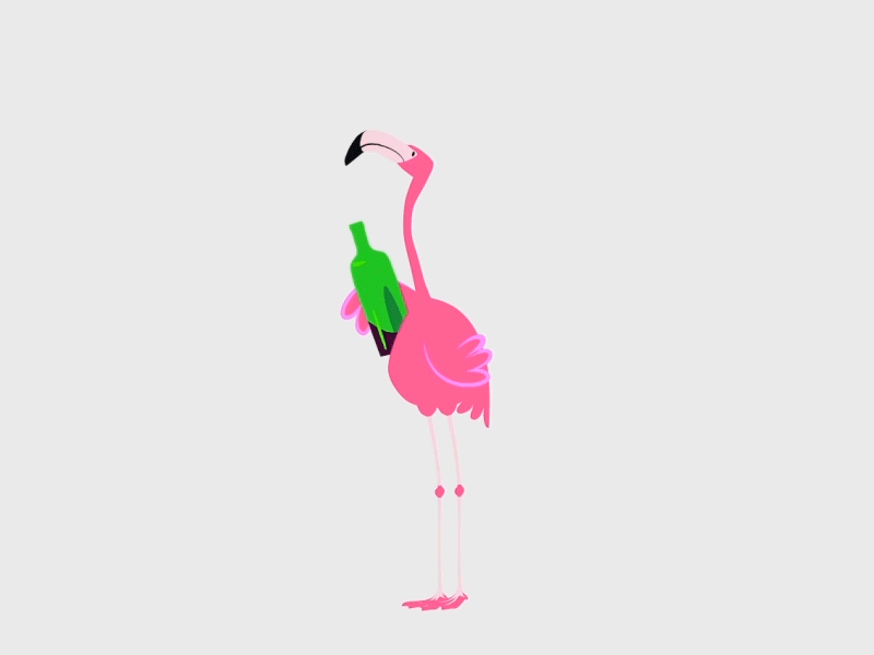 Tipsy flamingo animation bottle drunk flamingo illustration illustrator maurice van der bij pink tipsy wine