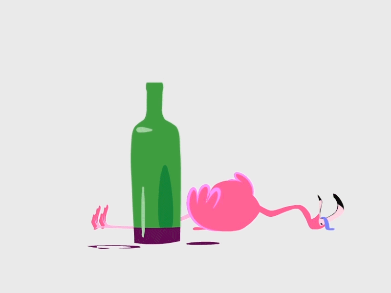 Flamingo Drunk animation bottle drunk flamingo illustration illustrator maurice van der bij pink tipsy wine