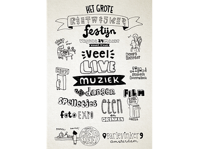 Feast! everybody is welcome! illustration letter maurice van der bij shape typographic