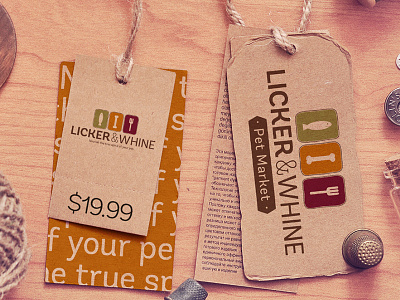 Licker&Whine Tags cards design icons marketing organic pet store stationary typography