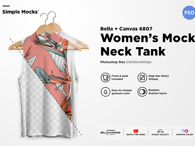 Women's Mock Neck Tank Mockup bella canvas design easy to use fashion hanging mockup mock neck tank mockup shirt mockup simple mocks streetwear womens womens mockup