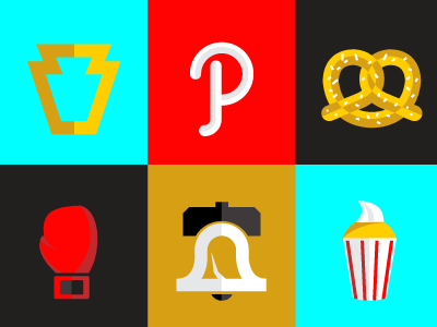 Philly Flavors boxing icon illustration keystone liberty bell pennsylvania philadelphia phillies pretzel rocky water ice