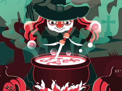 Witch's brew brew cauldron halloween illustration meraki skull witch