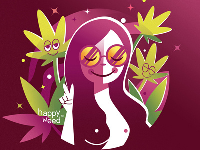 Happy Weed Hippie recolor digital art girl happy weed hippie illustration weed