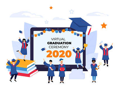 Virtual Graduation Ceremony 2020 2020 ceremony design flat graduate graduation illustration online quarantine student vector virtual