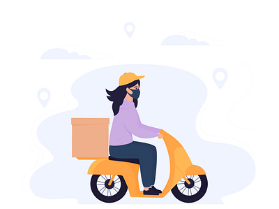 Safe delivery courier delivery food girl illustration safe vector