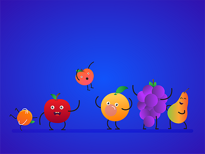 yaaas it's friday apple dancing friday fruits gradient grape happy illustration laughing orange peach pear