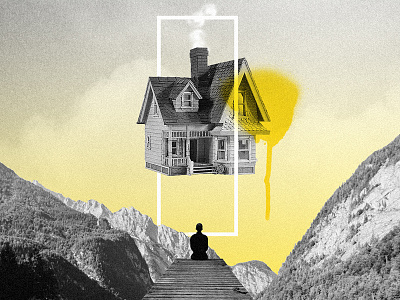 home bnw collage digital digital collage media mix mixed media person post sitting spray yellow