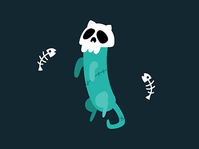 It's Caturday! 012 cat illustration skull undead vector zombie