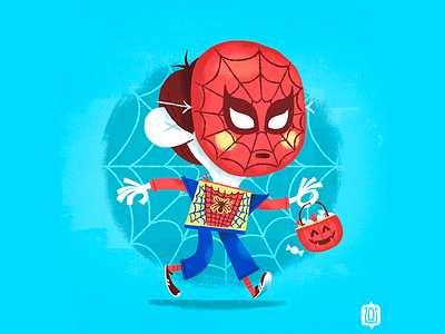 Just Your Friendly Neighborhood Trick or Treater! childrens illustration disney halloween illustration kids art marvel spiderman