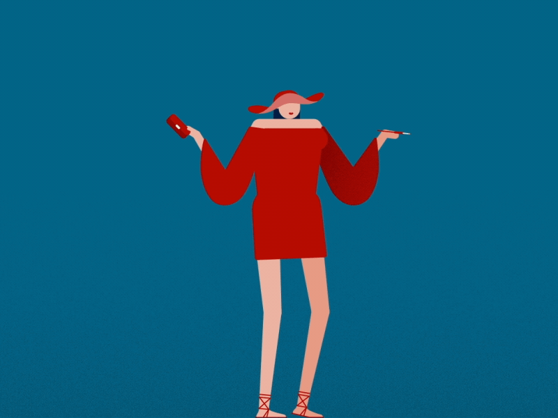 lady in red 2d animation character illustration motiongraphics