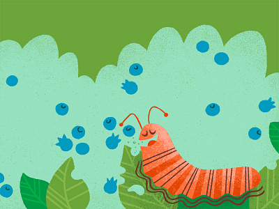 Caterpillar munching blueberries book caterpillar character farm garden illustration kid lit leaves