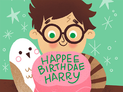 Happee Birthdae Harry! birthday cake book character harry potter hedwig illustration kid lit