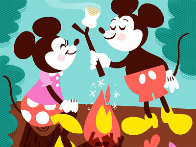 Mickey & Minnie go camping campfire camping character disney disney fan art mickey minnie