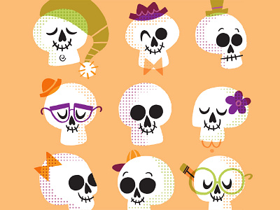 Snazzy Skulls accessories character glasses halloween hats illustration skeletons skulls