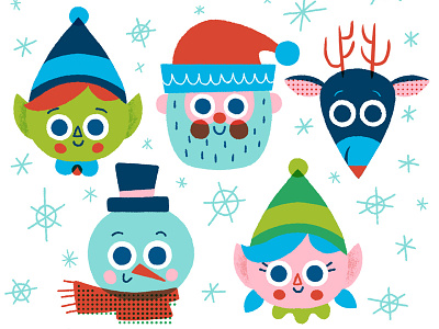 Festive Friends christmas elf elves frosty illustration north pole reindeer rudolph santa snow snowman