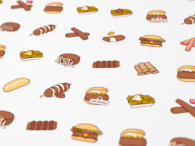 Snackbestel product illustrations berehap bread fries frikandel hamburger illustration kaassoufflé product sauce snackbestel