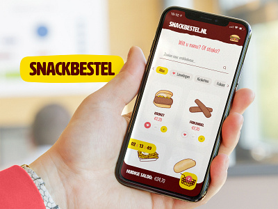 Snackbestel redesign app dutch ecommerce fries frikandel hamburger illustration illustration design logo patat pistolet product redesign shopping cart snackbestel webdesign