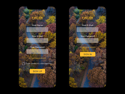 Finder App Concept app app concept clean colour iphonexs login minimal orange sign in sign up tinder ui ux