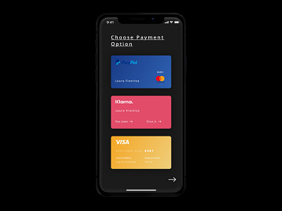 Daily UI #02 Credit Card Checkout app app concept checkout clean colour creditcard daily ui dark design expenses finance klarna mastercard minimal mockup paypal ui