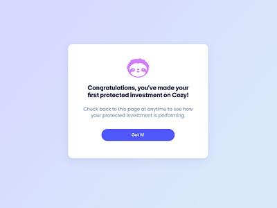 First Time Investment Success Message crypto design ethereum modal success ui ux web 3.0