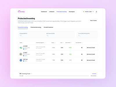 Protected Investing crypto defi design ethereum ui