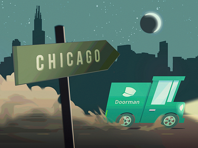 Hello, Chicago! chicago city doorman expansion graphic illustration scene sign skyline startup truck vehicle