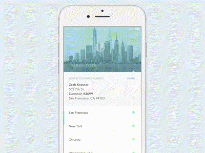 Doorman City Picker UI animation app interface design principle sketch transition ui ux
