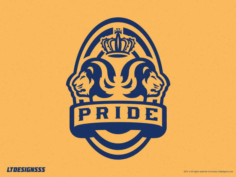 Pride (gold) logo mascot lion badge sports sports identity pride lions lion badge football soccer sports branding crown royal lion logo royalty sports badge logo design