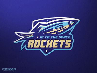 Rocket badge blue branding font identity illustration logo mascot rocket shield ship simple space sports sports branding sports logo type typeface typogaphy