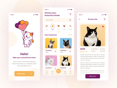 Animal shop mobile app. animal branding design illustration minimal pet care typography ui ux web website