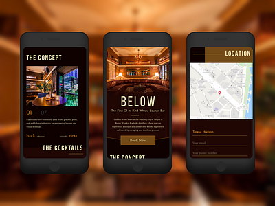 Below bar black brown mobile responsive restaurant whiskey