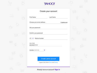 Yahoo Signup Page Redesign Concept - Static 001 concept design evaluations heuristic material redesign signup yahoo