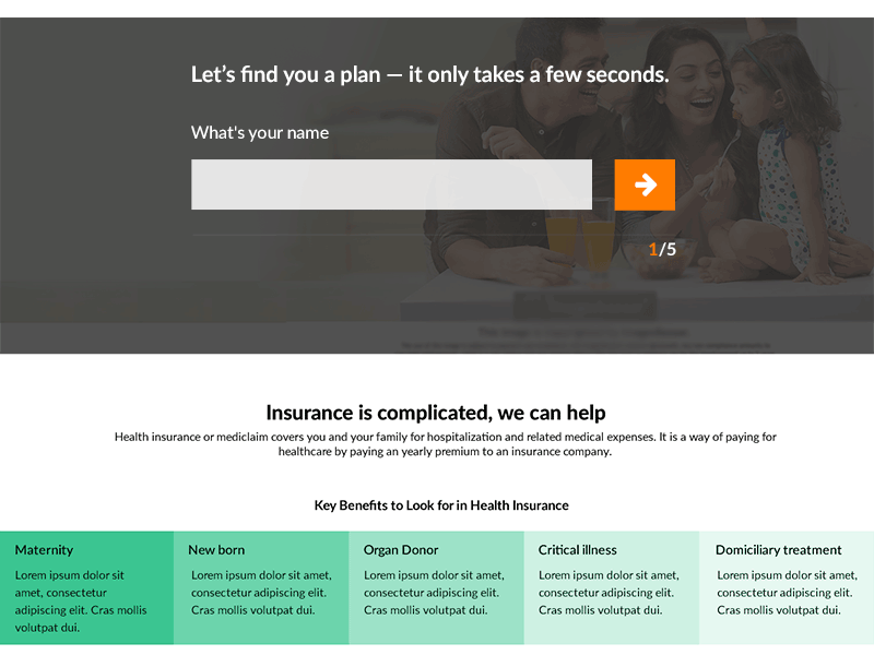 Interactive Short form Concept concept insurance interactive form short form single questions