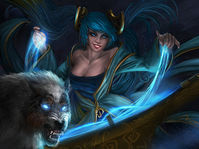 Sona league of legends and dog of client