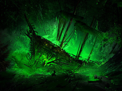 Ghost boat conceptart creepy green ghost boat green horror pirates piratesofthecaribbean