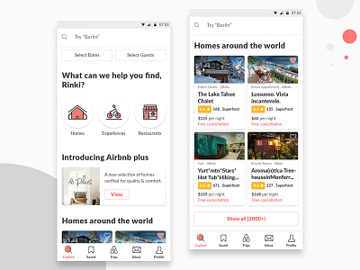 Airbnb Explore Screen Redesign Concept