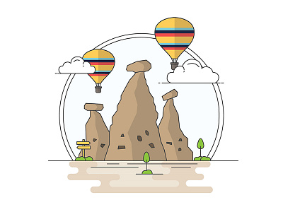 Landmarks of Turkey - Cappadocia adventure architecture art building character creative design digital flat history illustration line turkey